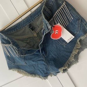 shop cider rhinestone jean shorts in large